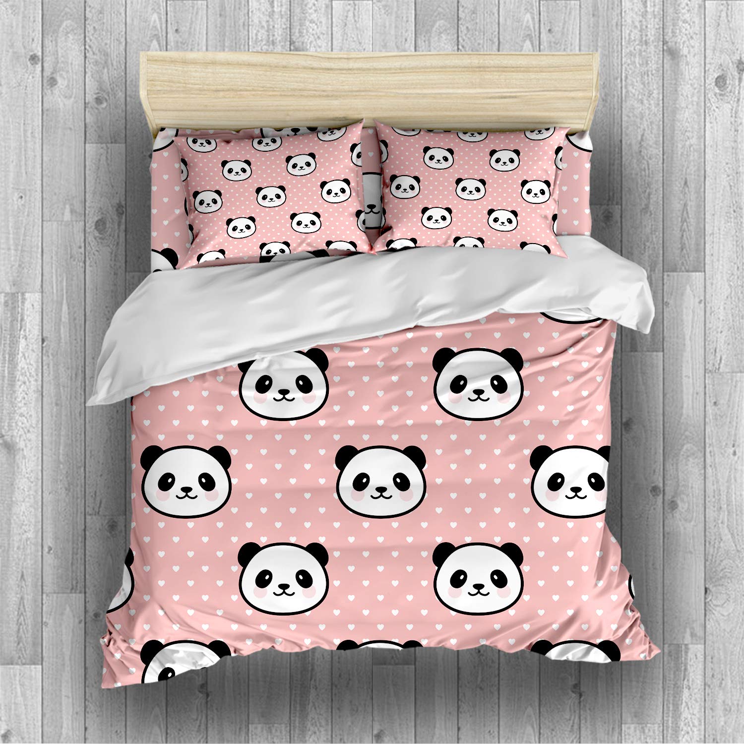 REALIN Copripiumino Panda Set 3D Biancheria Letto Panda Rosa Verde Blu Del Fumetto Mongolfiera Colorata,2/3/4PCS Copripiumini/Lenzuola/Federe,Singolo,Matrimoniale,King