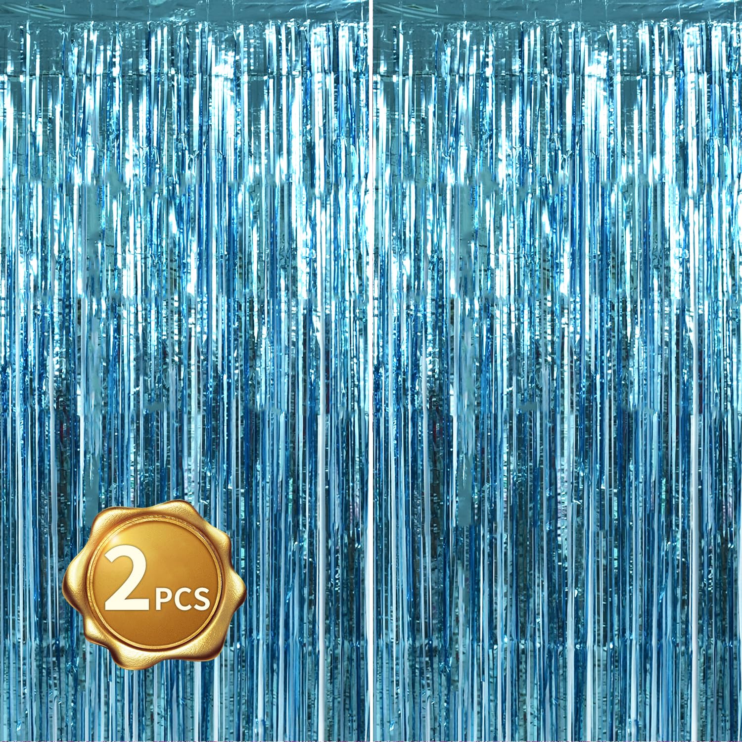 BEISHIDA 2 Pcs Light Blue Door Streamers Tinsel Curtain Party Backdrop Fringe Foil Wall Background for Birthday Halloween Christmas Wedding Boys Babyshower Party Decoration(3.28 ft x 6.56 ft)