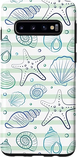 Amazon Galaxy S10 かわいい貝殻 イラスト 夏 海 ビーチ 海岸 ブルー スマホケース 家電 カメラ オンライン通販