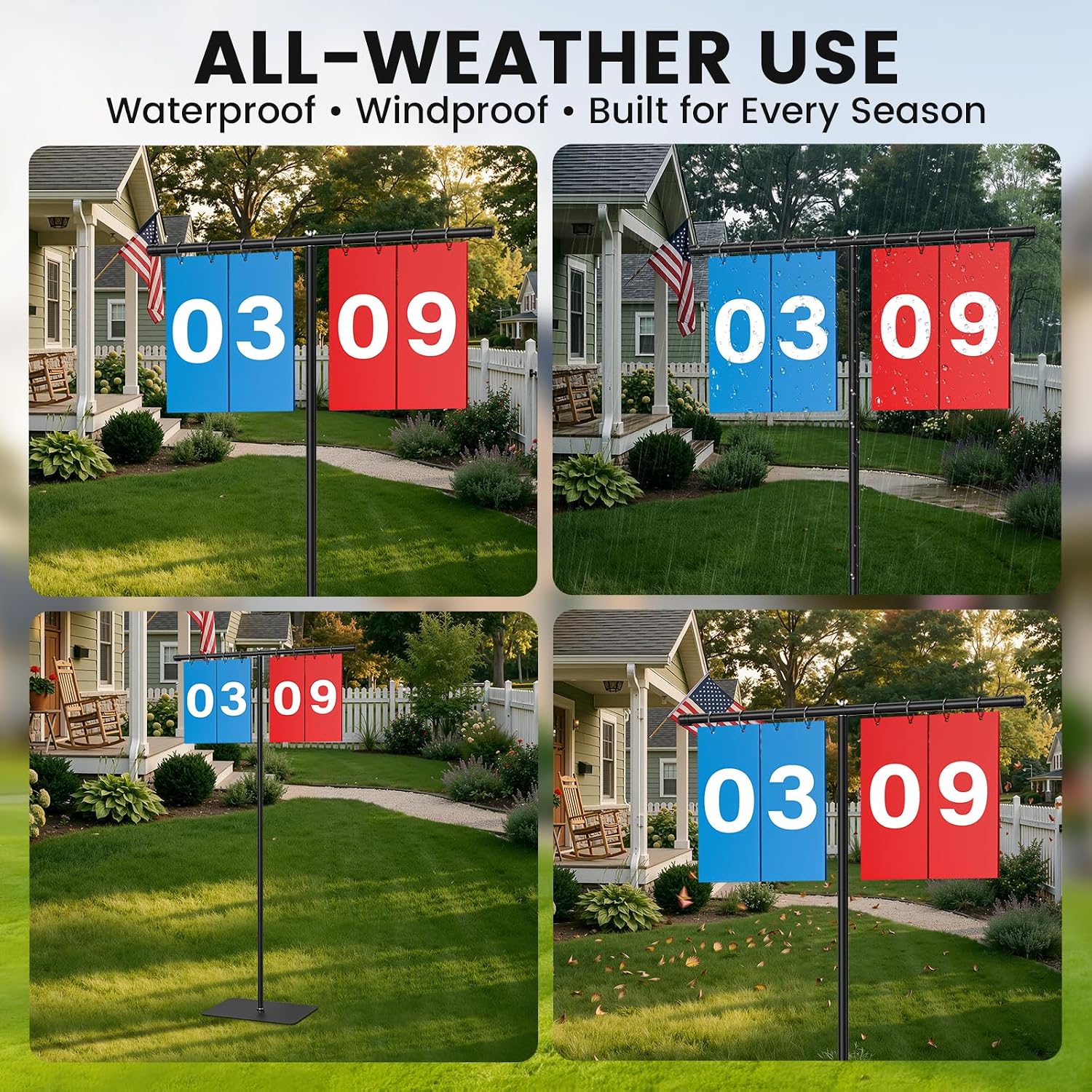 Filp Scoreboard with Adjustable Iron Stand, 60" Extra Large Score Keeper with Heavy Duty Stable Base, Waterproof PVC Flip Cards, Easy Read Sports Scoreboard for Cornhole, Tennis, Basketball Games