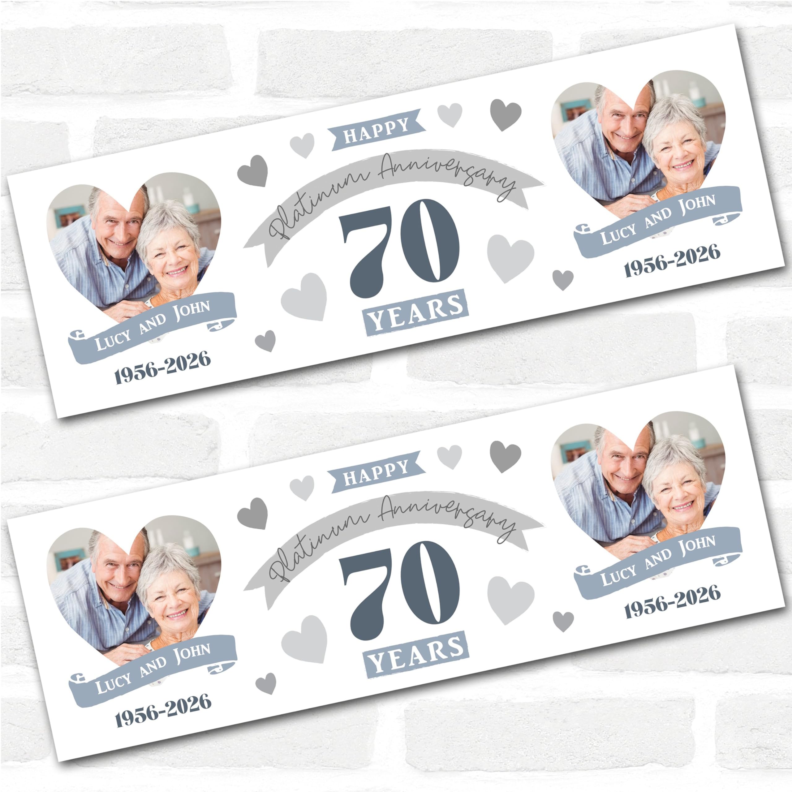 Personalised Party Banner For 70th Wedding Anniversary Platinum 70 Years Photo | Custom Large Party Decoration, Event Banner, Backdrop, Décor, Signage. 3 ft x 1 ft | 4.5 ft x 1.5 ft | 6 ft x 2 ft