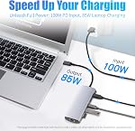 Amazon Basics 6-in-1 USB-C 3.2 (10G) hub, 1 USB-C 100W PD Input, 2 USB-A, 1 USB-C, HDMI 4K, Ethernet