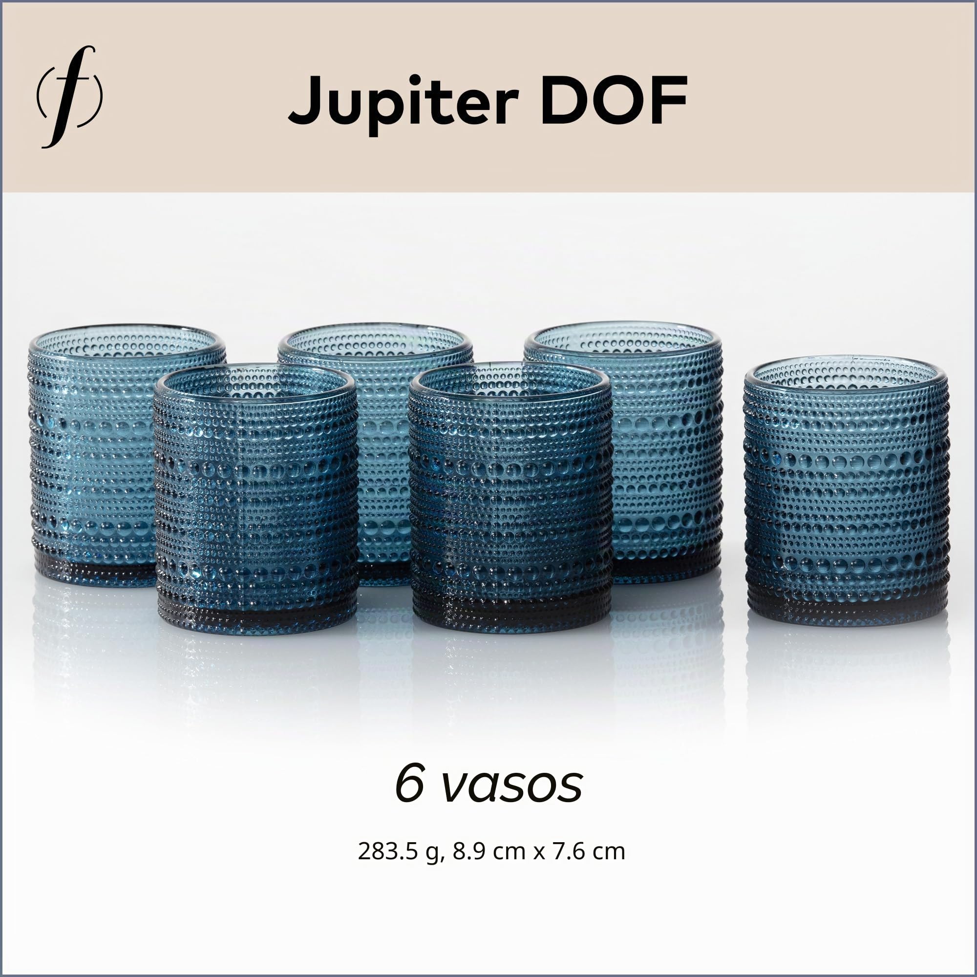 Fortessa D&V Jupiter - Juego de 6 vasos dobles de estilo antiguo, 10 onzas, aciano
