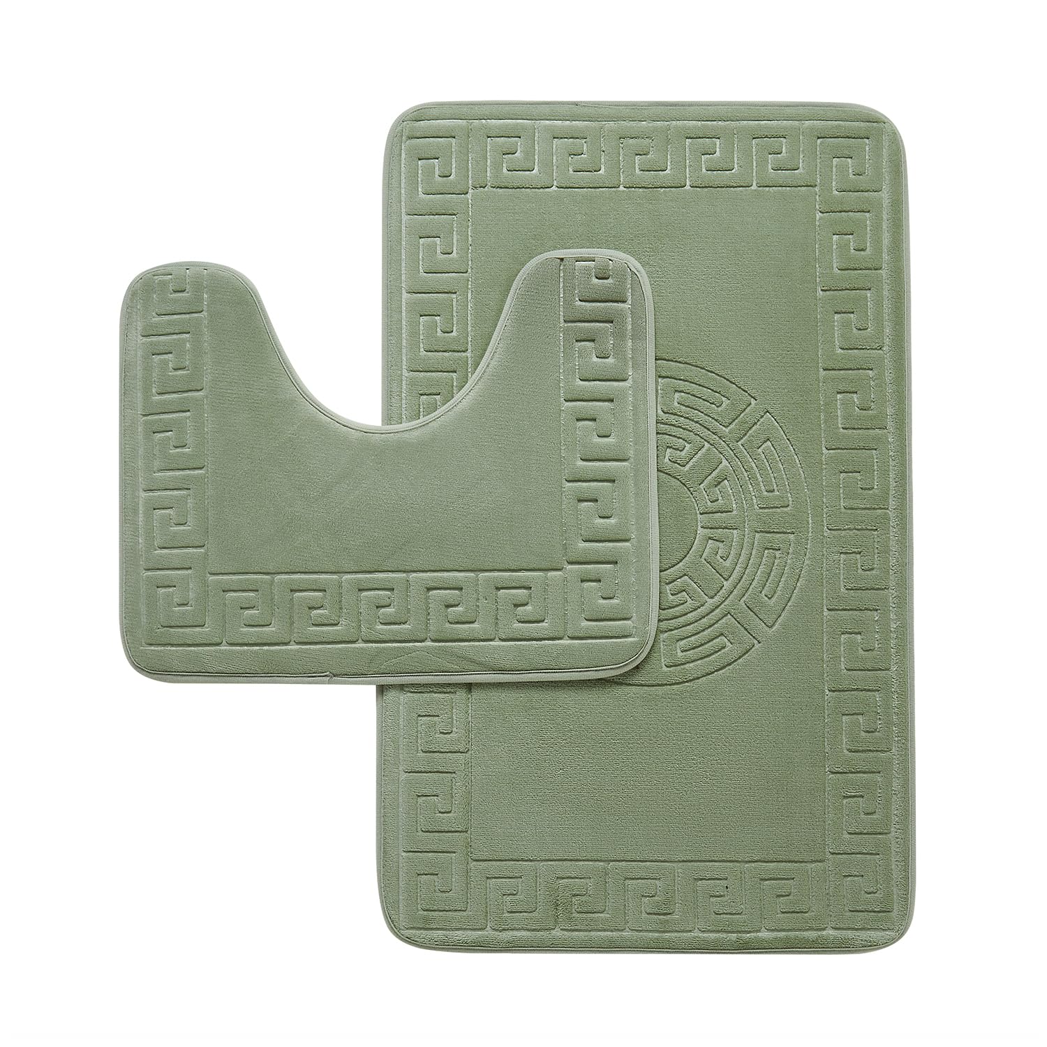 GC GAVENO CAVAILIA Memory Foam Bath Mat Non Slip - Extra Soft Highly Water Absorbent Bathroom Mat Sets 2 Piece - Greek Toilet Rug (50 x 80 cm) & Pedestal Set (50 x 40 cm) - Washable - Sage Green