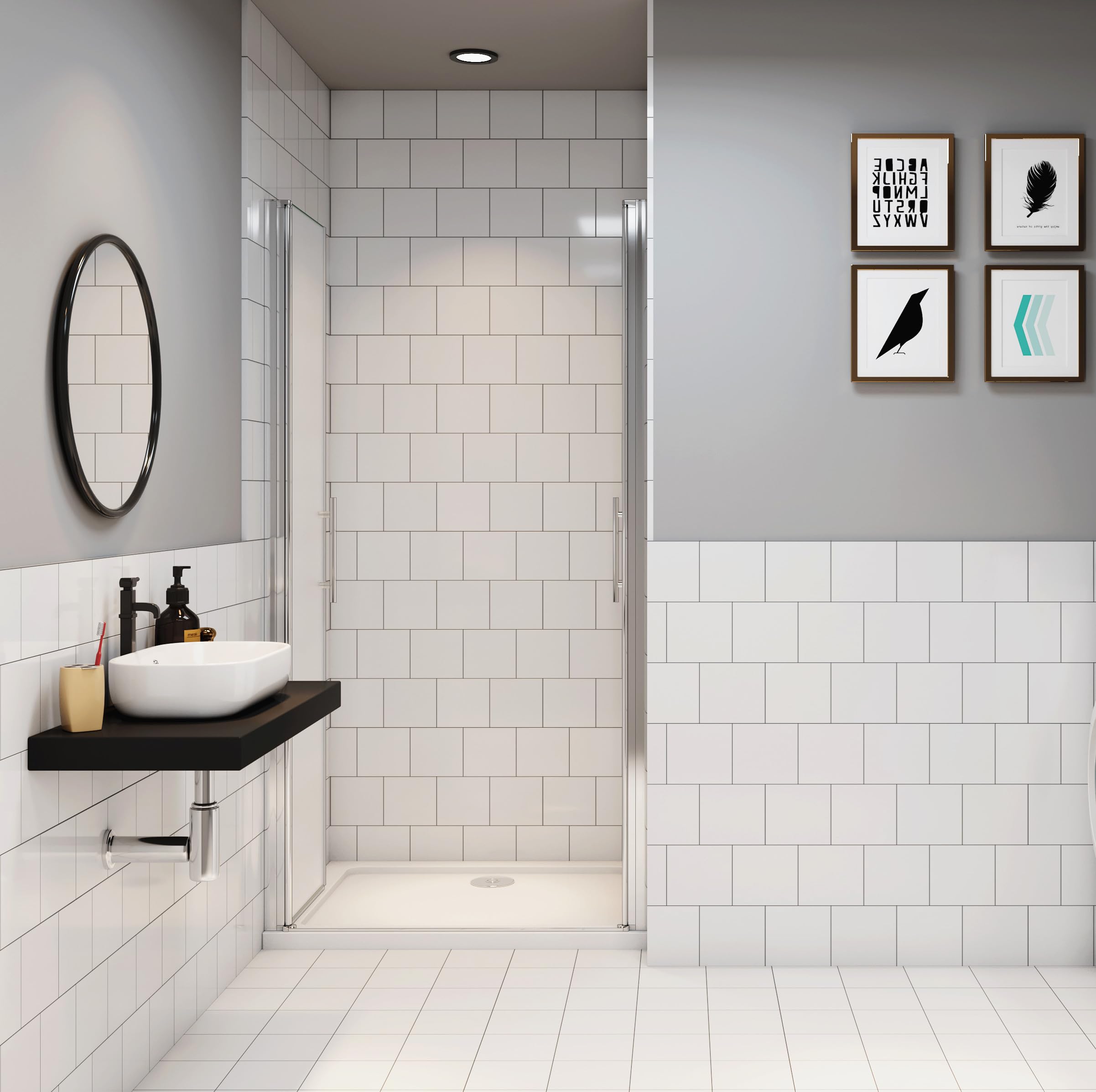 Duschtür Nischentür 90 x 195cm Pendeltür 6mm ESG Nano Glas Schwingtür Doppeltür Milchglas Chrom