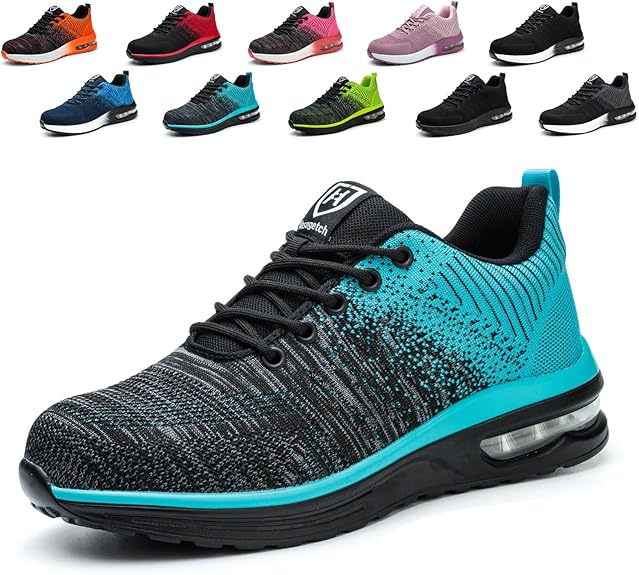 Hitopteu Lichtgewicht Werkschoenen Heren Dames met Stalen Neus Ademende Sportieve Veiligheidsschoenen S3 Safety Shoes Sneakers Zwart Wit 43 EU 265