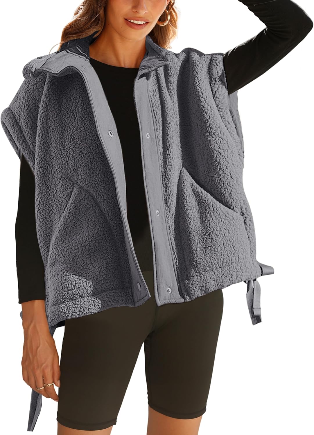 Athlisan Womens Fleece Vest Casual Sleeveless Button Down Sherpa Jacket Outerwear with Pockets