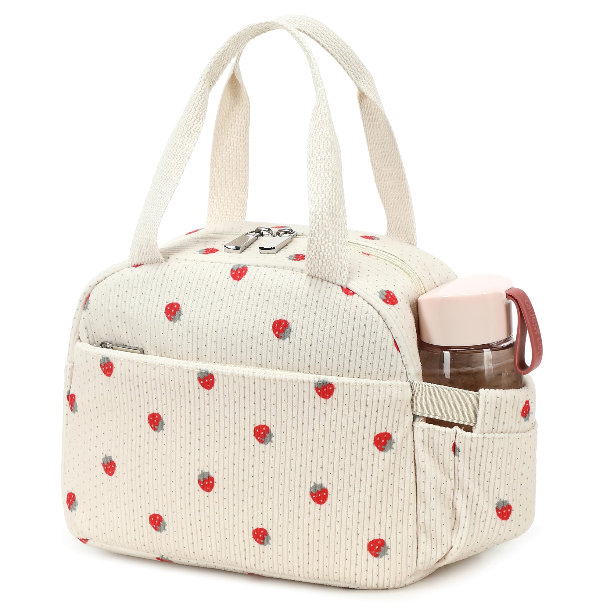 LIGUL Lunch Bags for Women Men Large Insulated Cooler Bag Strawberry Beach Lunch Box Cute Kids Tote Bag for Teen Children's Purse Travel Camping Handbag for Work Office Ladies Girls (Beige, Small)