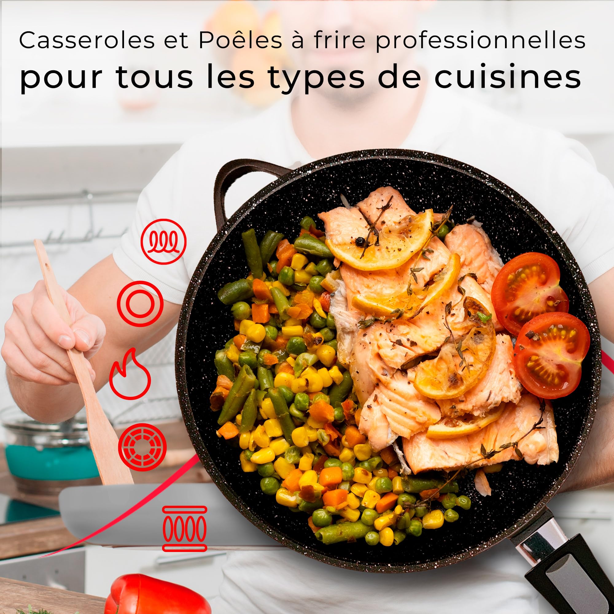 Briebe Batterie De Cuisine Induction 10 Pièces - Casseroles Fonte Aluminium Anti-Adhésif ILAG Granitec