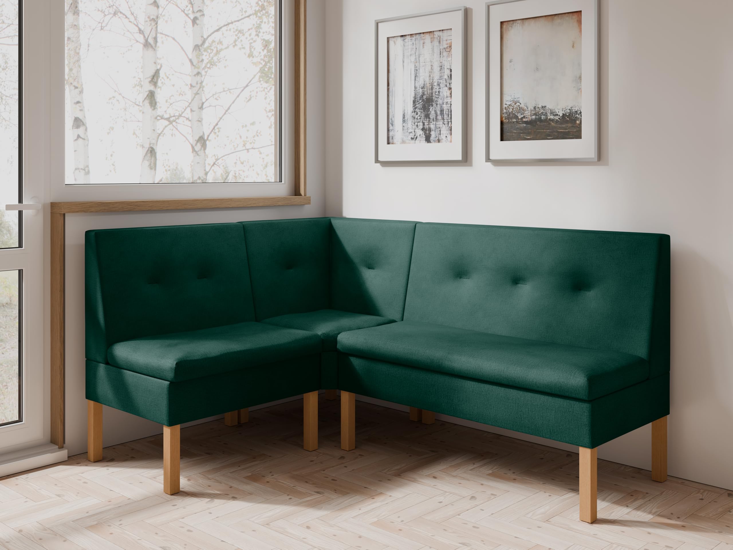 Eckbank fur Essizmmer - Eckbank Küche mit Aufbewahrungsbehälter - Modern Sitzecke Küche - Stoff Velours - gepolsterte Rückenlehne - Grün - Monolith 37-130x170 cm