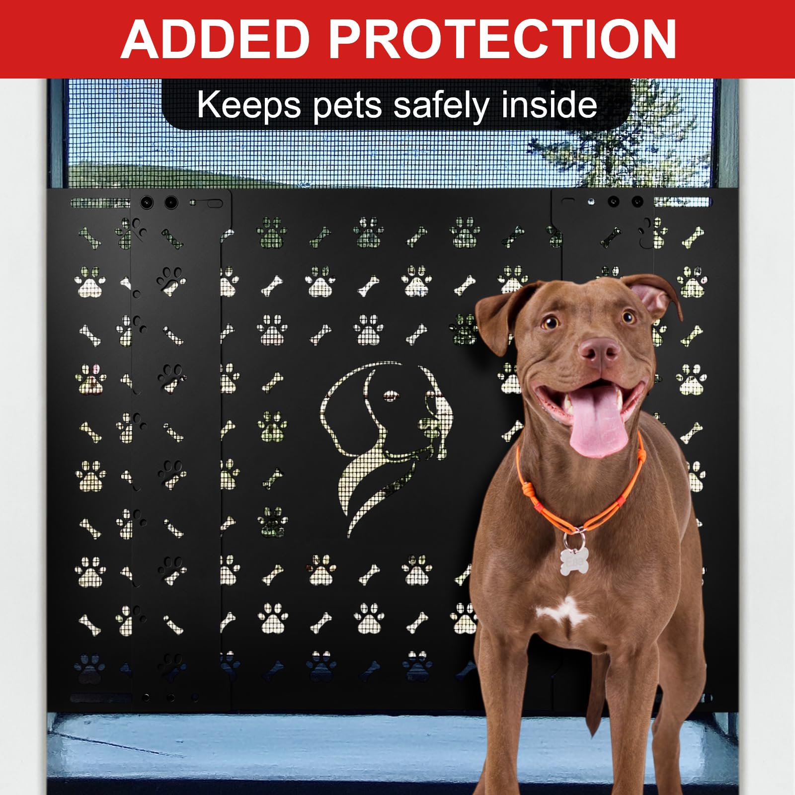 Condition photo showing New/Like New for Gisafai 18'' High RV Screen Door Protector for Dogs, Adjustable Aluminum Guard Grille Fits 22"-31.5" Wide Camper Entry Door, Dog Paw and Bone Cutouts, Pet Safety Barrier for RV Trailer Motorhome