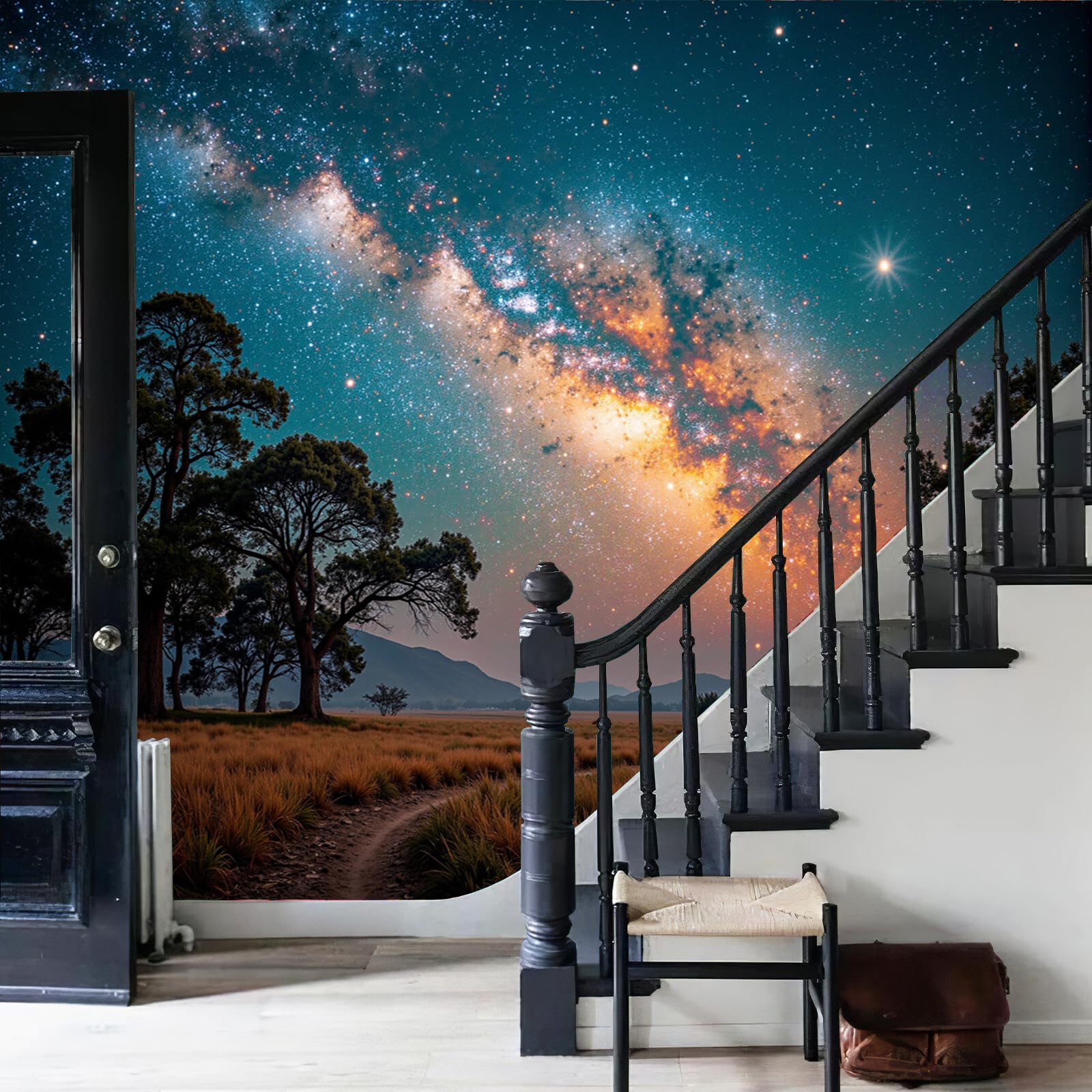 Carta Da Parati Fotografica 200X140Cm Campi Stellati Paesaggio Da Sogno Poster Murale Soggiorno Camera Da Letto,Grande Fotomurali Murale Decorazione Della Parete, Blu