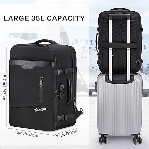 Miniatura 5 de YOUNGOA Mochila de mano para viajar en avión, mochila de viaje grande aprobada por aerolíneas, bolsa de artículos personales de 35 L, mochila de