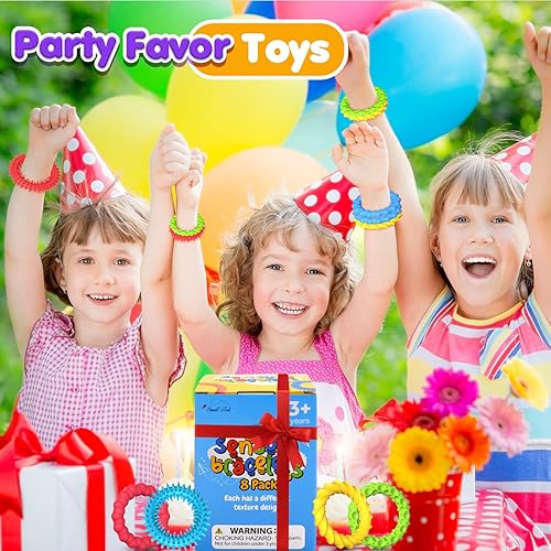 Miniatura 6 de Juguetes sensoriales para niños pequeños  Paquete de 8 pulseras elásticas a granel  Textura y juguetes calmantes para autismo para niños con