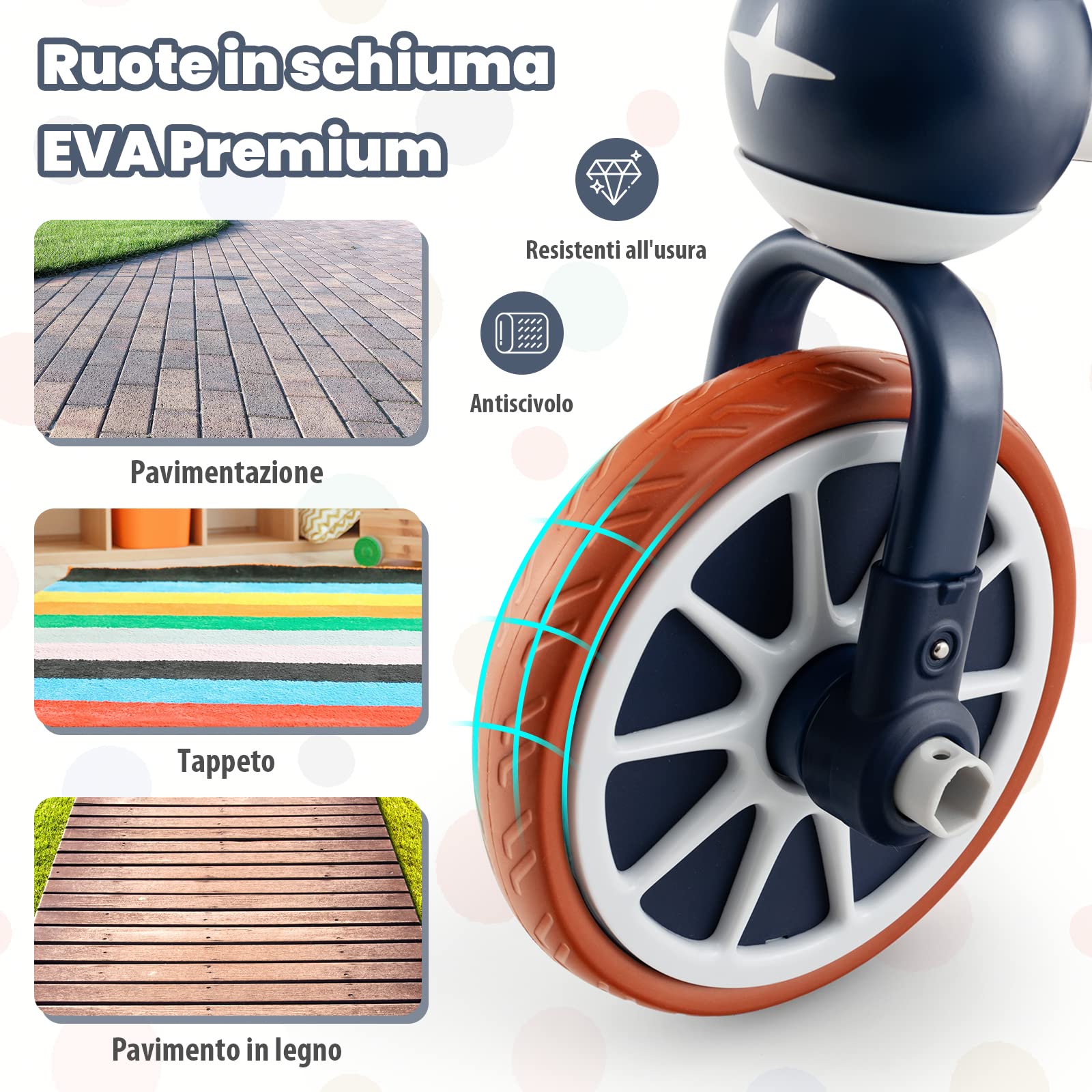 COSTWAY 4 in 1 Triciclo per Bambini con Maniglia di Spinta, Triciclo per Bambini Bicicletta Equilibrio con Maniglia, Sedile Regolabili e Pedali Rimovibili, per 2-4 anni (Blu Navy)