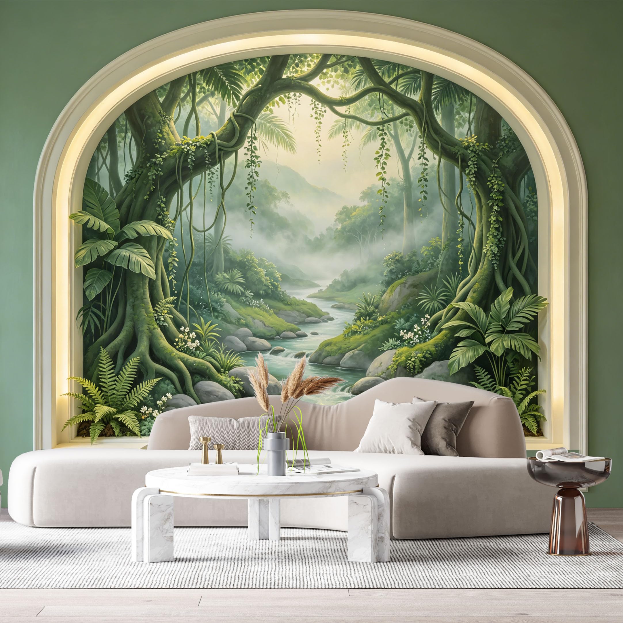 Custom Size Wall Murals Tropical Rainforest River Landscape 3D Trompe L'Oeil SelfAdhesiveWall Fabric Removable Wallpaper Wall Decor for Living Room Bedroom Bathroom