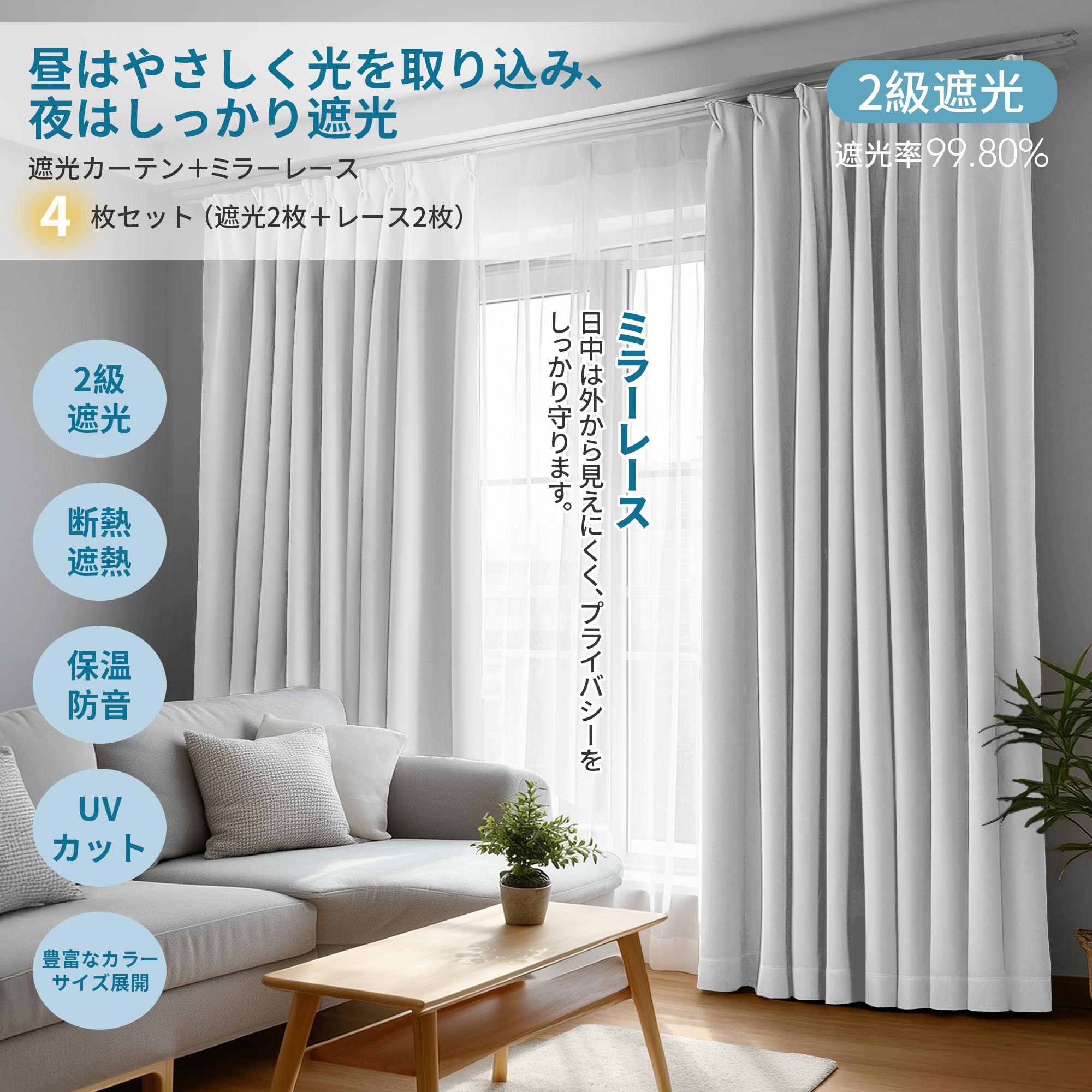 Amazon｜Deconovo カーテン 4枚組 遮光カーテン＋レースカーテン 4