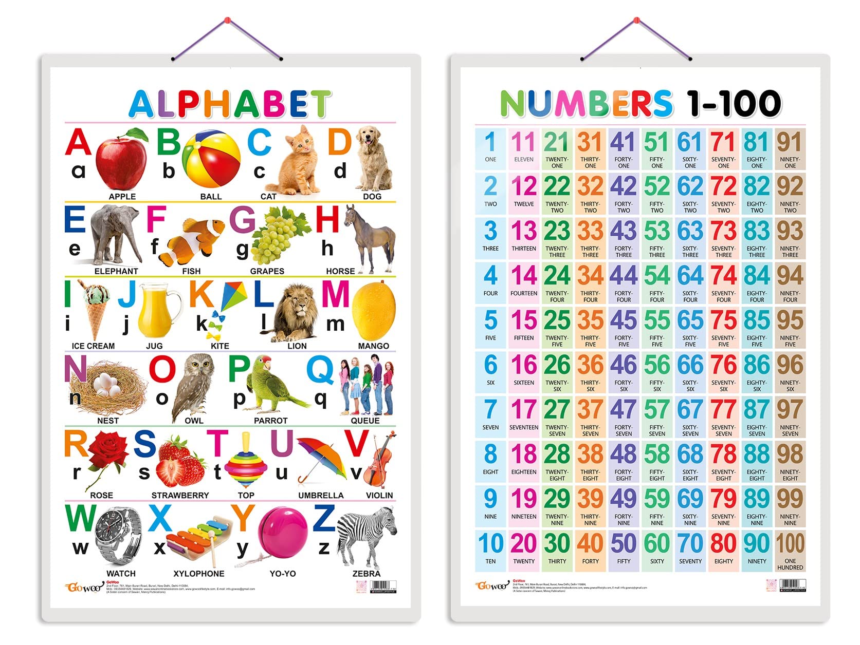 Set of 2 Alphabet and Numbers 1-100 Early Learning Educational Charts for Kids | 20"X30" inch |Non-Tearable and Waterproof | Double Sided Laminated | Perfect for Homeschooling, Kindergarten and Nursery Students