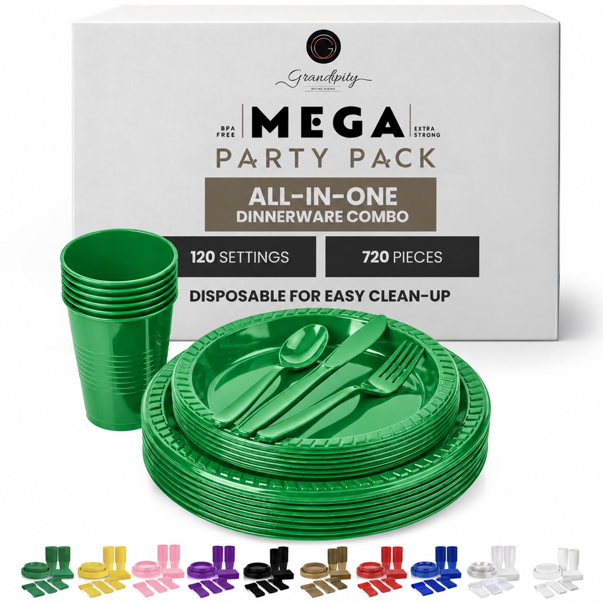 Grandipity Disposable Plastic Dinnerware Sets for Parties (720 pcs)