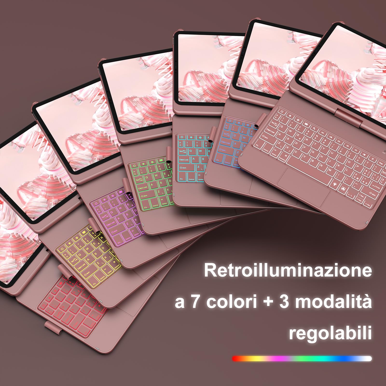 KBCASE Tastiera per iPad 10 Generazione /A16 11 Generation (11/10.9 pollici, 2025/2022),Rotazione 360 Cover con Bluetooth Tastiera Touchpad per iPad 10/11Gen con 7 Colori Illuminato,Italiano QWERTY