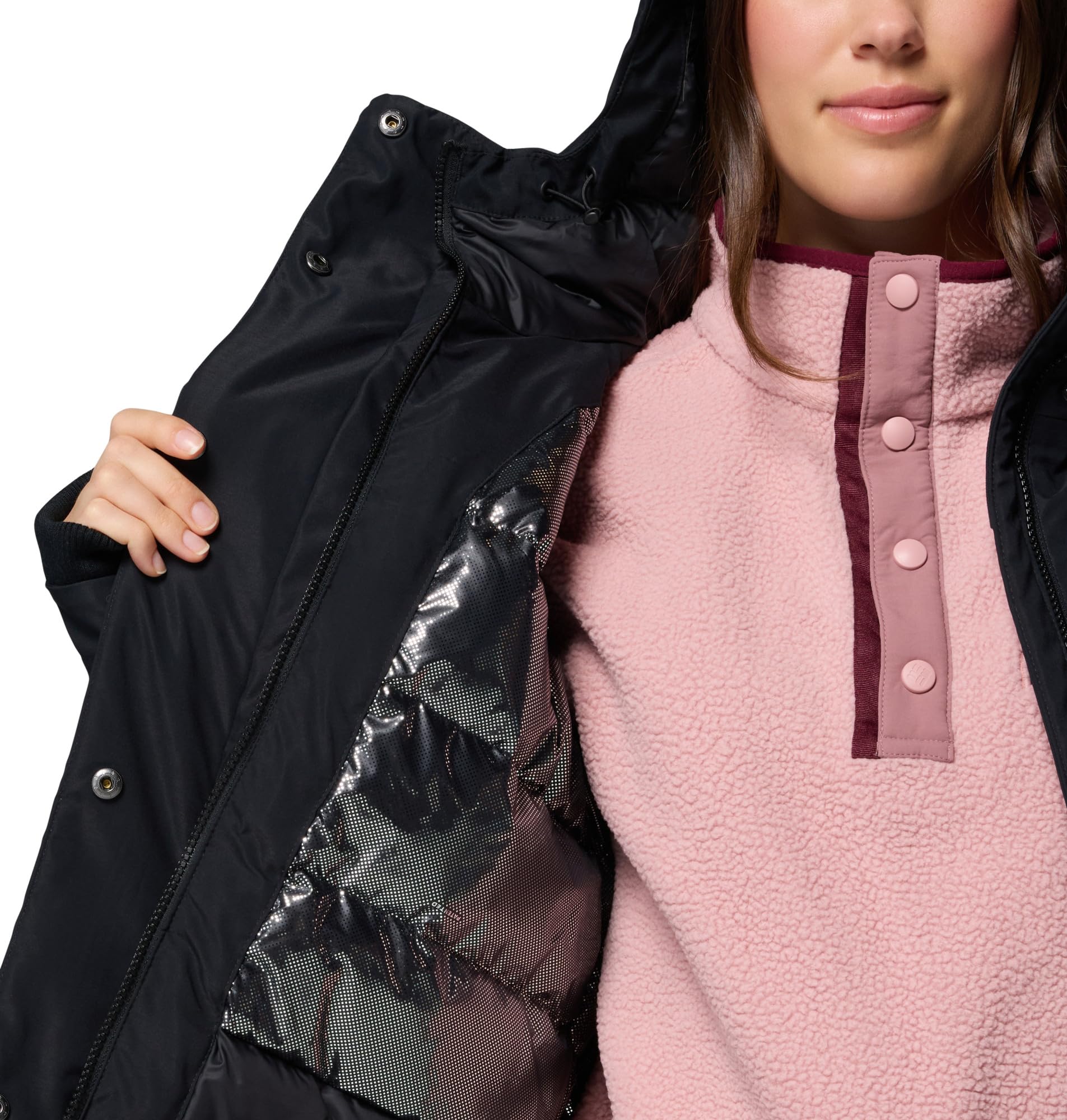 Columbia Damska parka Harmony Falls, kurtka puchowa z kapturem, czarna, L