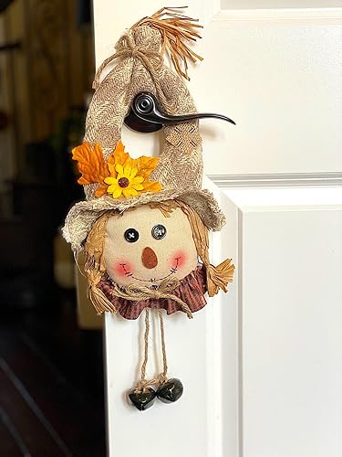Miniatura 2 de Perilla de puerta de espantapájaros para colgar en la pared, campanas, otoño, Acción de Gracias, decoración colgante para interiores y exteriores,