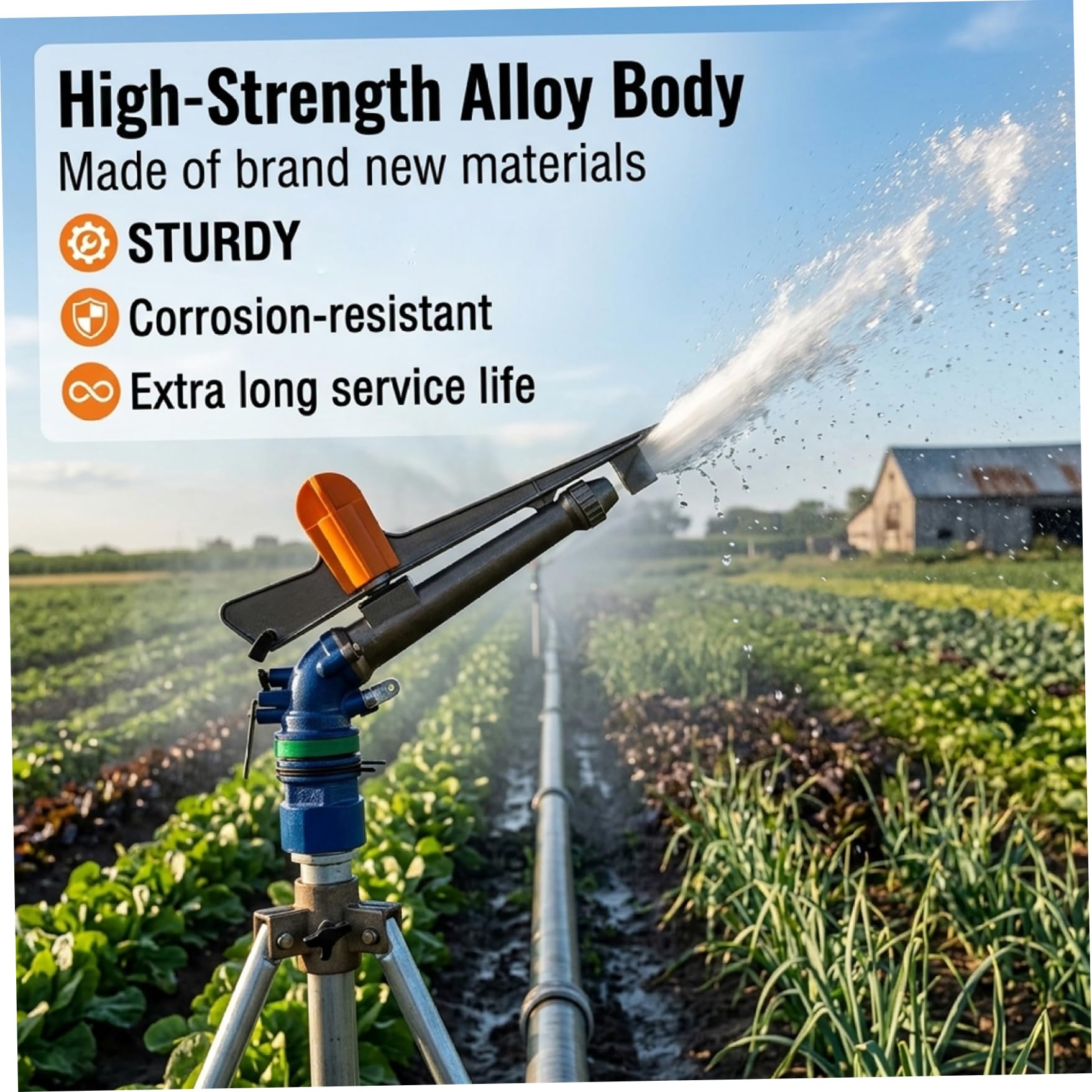 Arroseur sur trépied | Arroseur d'irrigation, Irrigation en Alliage, Eau rotative Automatique avec Deux Buses, Pistolet à Couverture pour Terres agricoles, Jardin, Suppression de la poussière