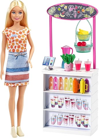 Barbie- Playset Chioschetto dei Frullati con Bambola Bionda, Bar e Tanti Accessori, Giocattolo per Bambini 3+Anni, GRN75