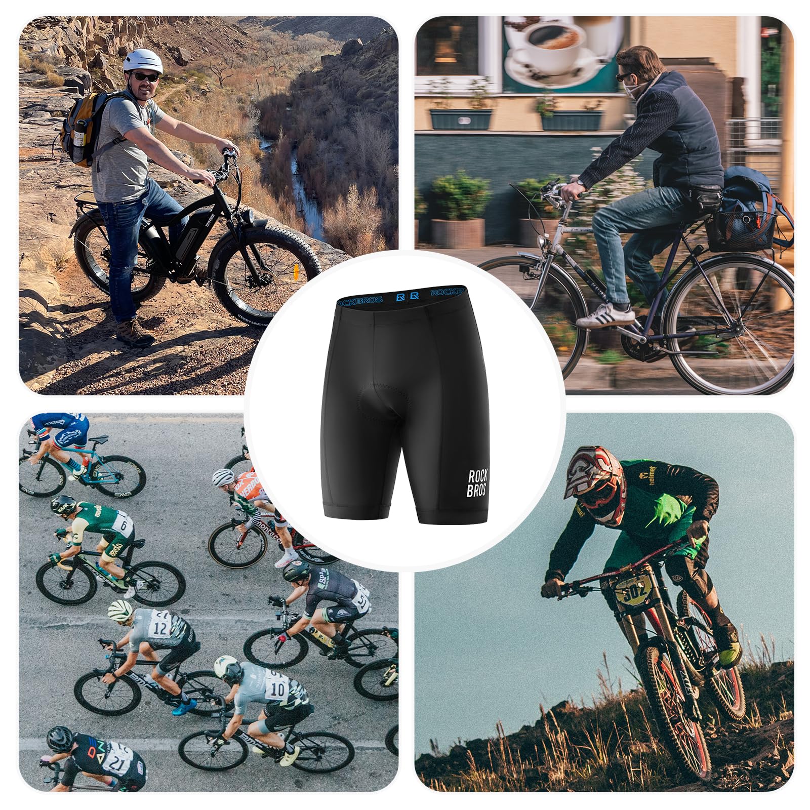 ROCKBROS Pantaloncini Ciclismo Uomo con Imbottitura, Pantaloni Bici Corti, Pantaloncini MTB Traspirante, Asciugatura Rapida
