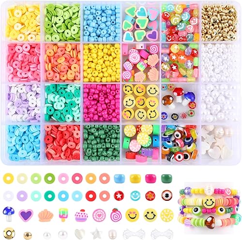 Miss Rabbit Cuentas de arcilla para hacer pulseras, 20 colores planos, para pulseras de amistad, cuentas de semillas de polímero con cuentas