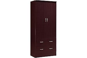 HODEDAH 2-Door Wooden Armoire Wardrobe Storage Cabinet w/ Drawers