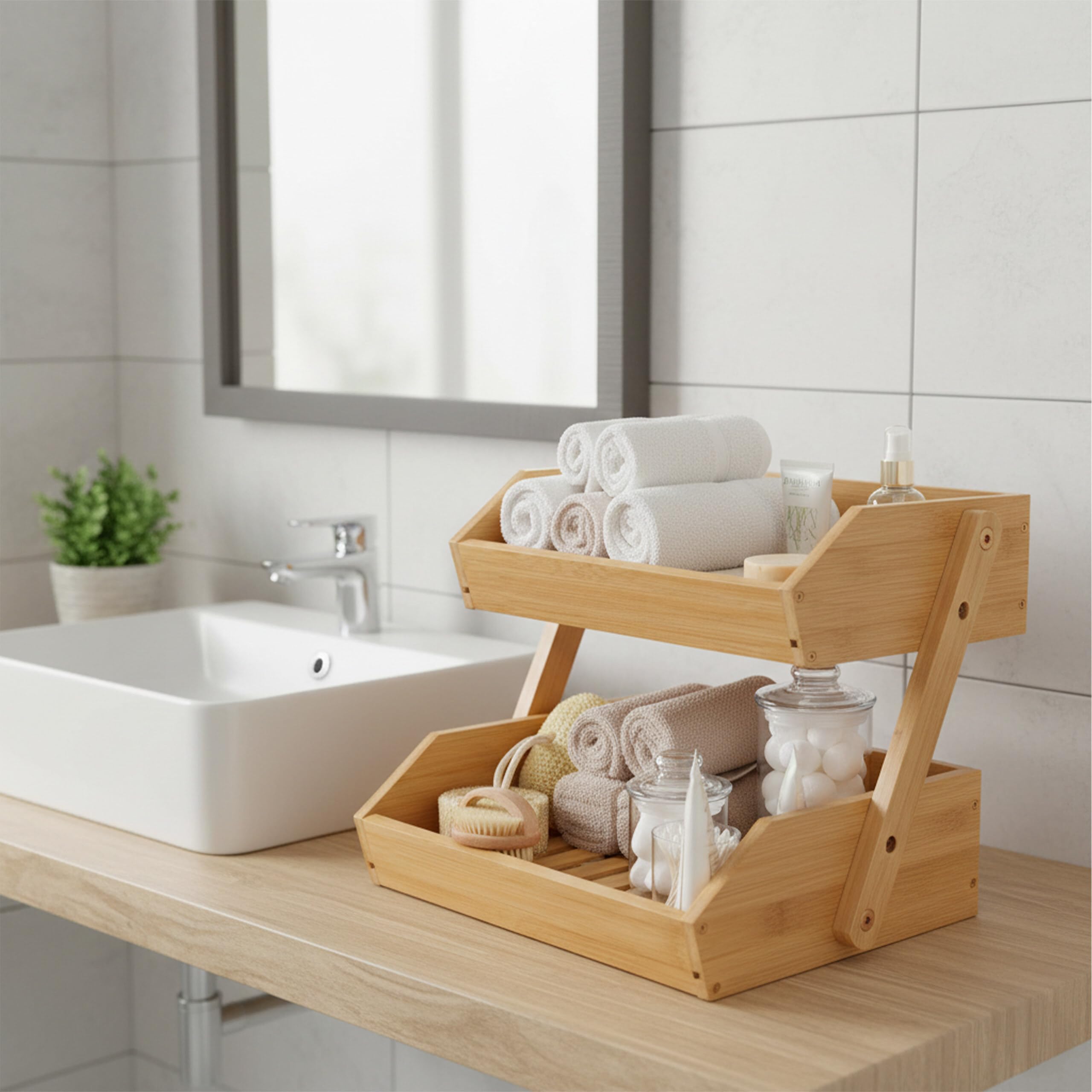 Relaxdays Etagere de bambú para fruta, 2 niveles, 26,5 x 30 x 25 cm, bandeja para frutas, verduras y repostería.
