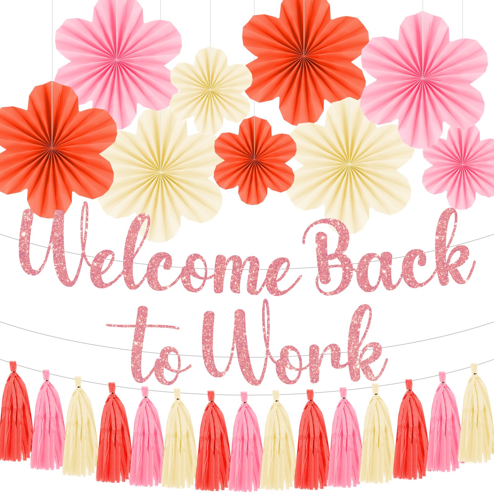 Retour au travail festif avec la bannière bienvenue fleur rose pour anniversaire de collègue