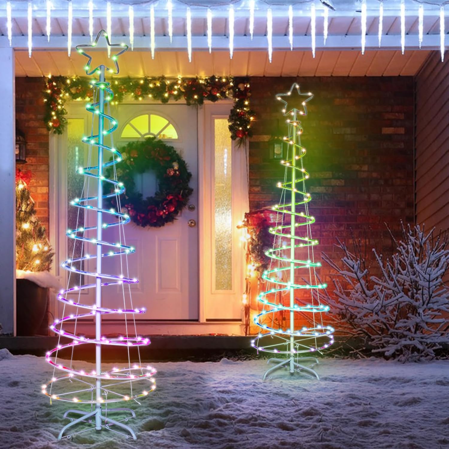 6ft Spiral Christmas Tree Outdoor Christmas LED Lighted Artificial Tree with Timer APP & Remote Control Tree Top Star 100 LEDs Decoration for Yard Porch Indoor Outdoor Xmas - Image 5