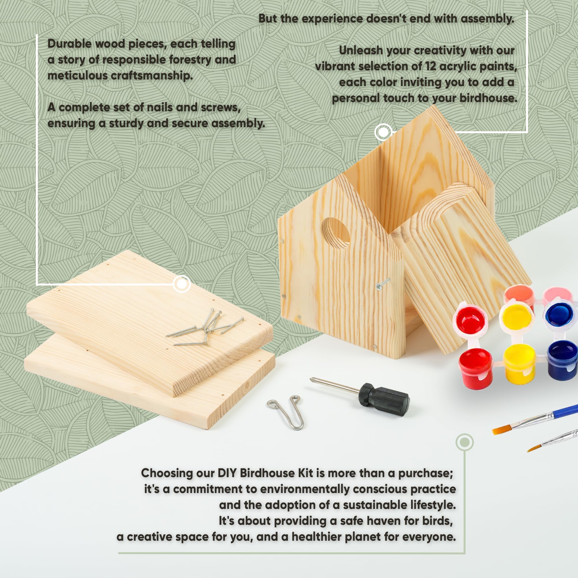 Mice&Co DIY Bird House - Wooden Bird House for Painting, Nesting Box Kit, Mounting Kit with Colours, Outdoor Bird House for Painting, Craft Set, Bird House for the Garden, Ecological Bird Protection - Image 3