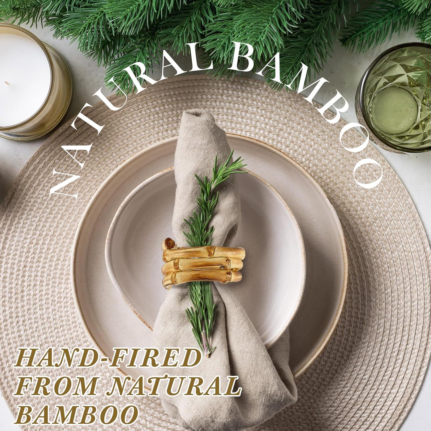 Set of 12 Bamboo Napkin Rings Handmade Natural Napkin Holder Rings Table Decorations for Wedding Valentine's Day Birthday Banquet Anniversary