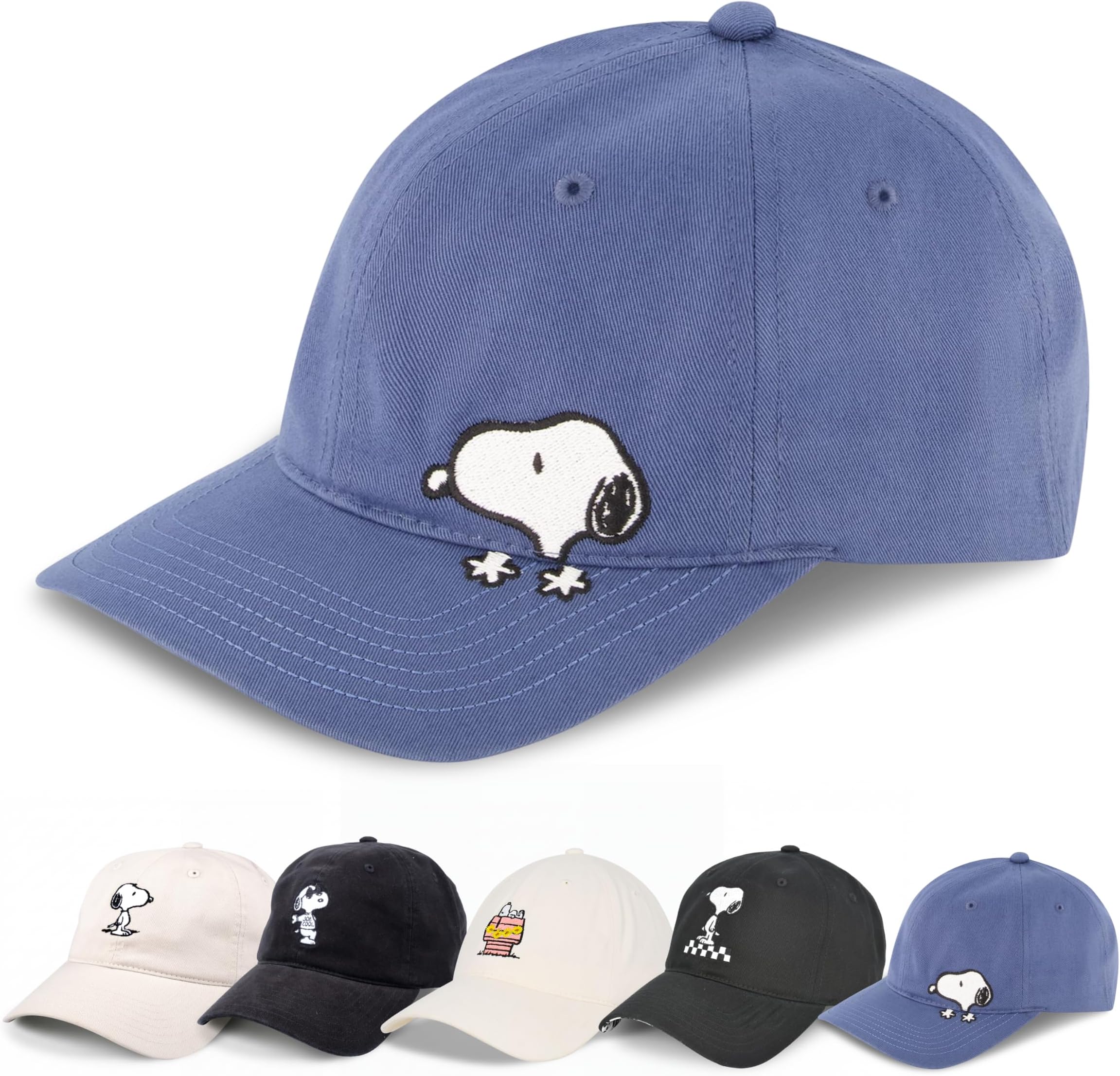 Unisex Adult Peanuts Snoopy Dad Hat, Adult Cotton Adjustable Baseball Cap with Curved Brim