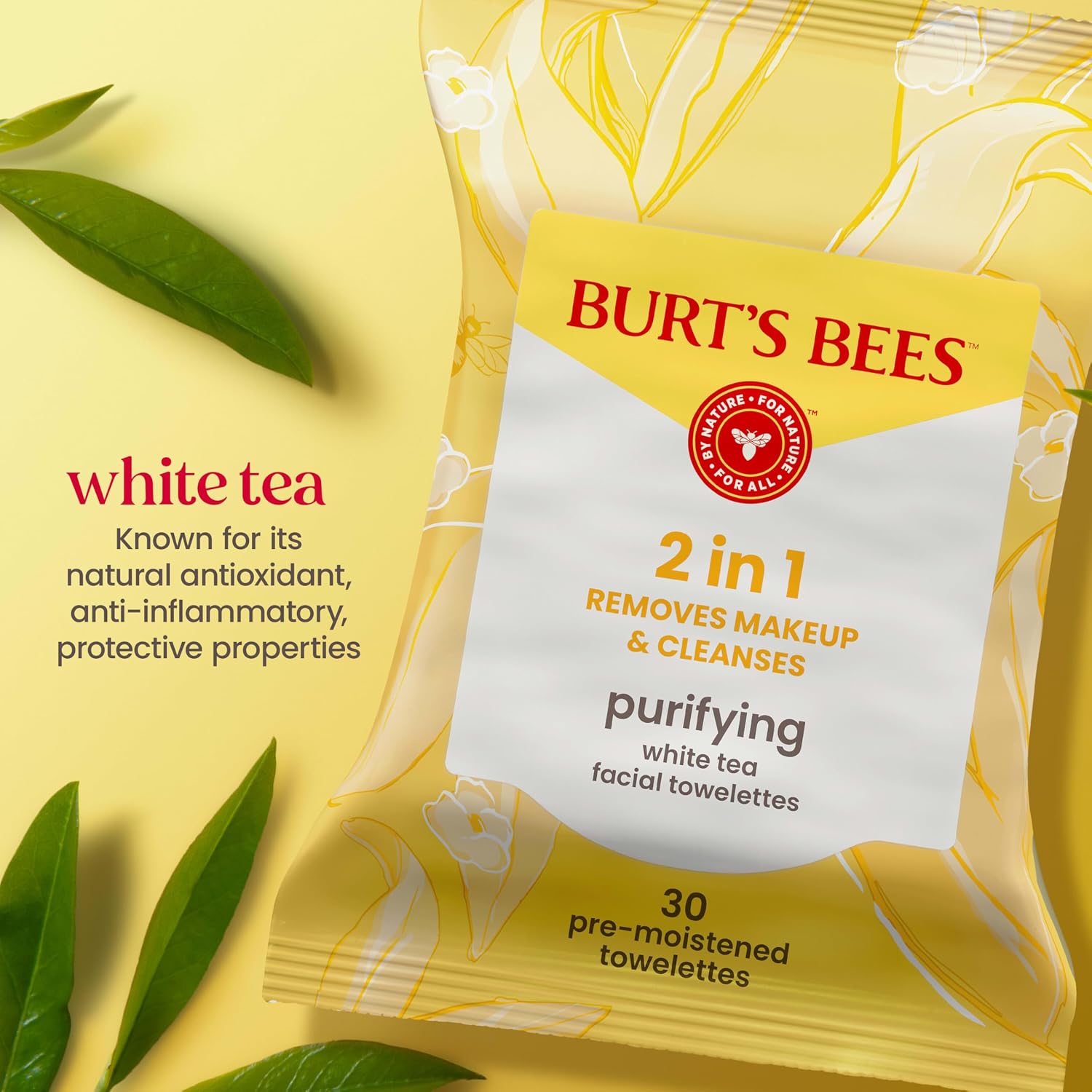 Burt’s Bees Purifying White Tea Facial Towelettes, 100% Plant Based Cloths; 99% Natural Origin; Removes Makeup and Cleanses; No Rinsing; All Skin Types (Pack May Vary) image 5