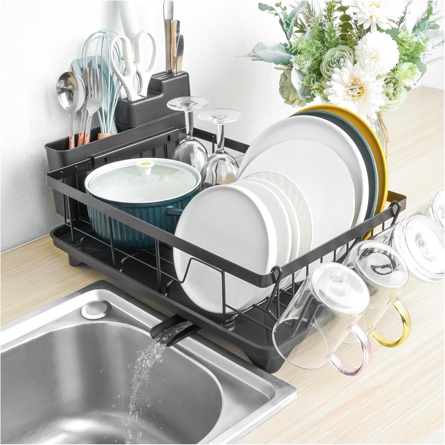 DIGBYS Iron Dish Drying Rack with Drainboard Dish Drainers