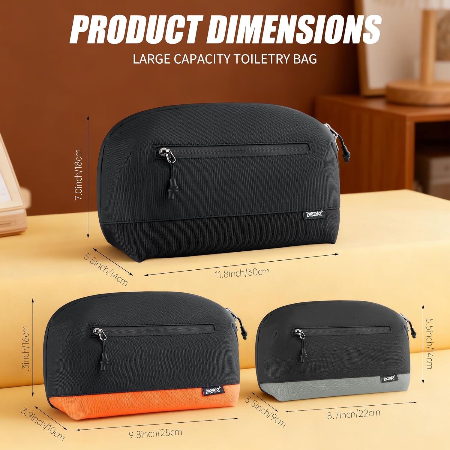 Zikurat Toiletry Bag for Men & Women, Travel Dopp Kit with Magnetic Pouch, Waterproof Zipper & Wet Dry Separation, 180° Lay Flat Cosmetic Organizer, Large Capacity Travel Essentials (S/M/L)