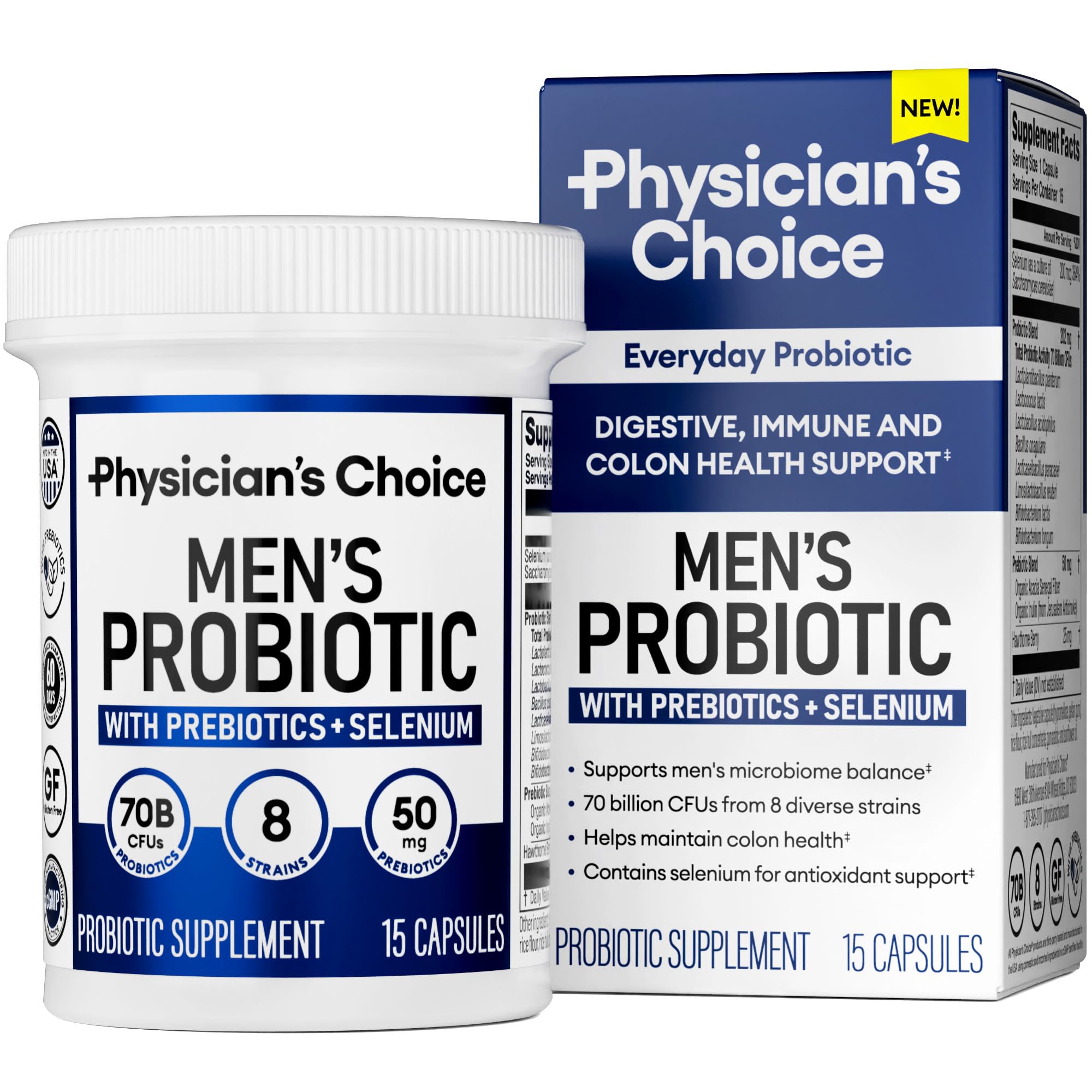 Physician's Choice Probiotics for Men - 70 Billion CFU - 8 Strains - Selenium & Prebiotics - Supports Digestive Health, Microbiome, Colon, & Immune Health - Advanced Men's Probiotic - 15ct Sample Size