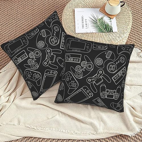 Miniatura 6 de Oplp Juego de 2 fundas de almohada cuadradas para control de videojuegos con fondo negro, para dormitorio, sofá, silla, decoración de 18 x 18