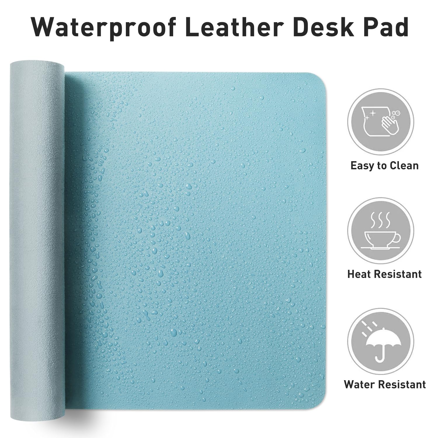 Aothia Large PU Leather Desk Pad Protector – Non-Slip Mouse Pad & Writing Mat for Office/Home, Waterproof, Easy to Clean (31.5" x 15.7", Blue Topaz)