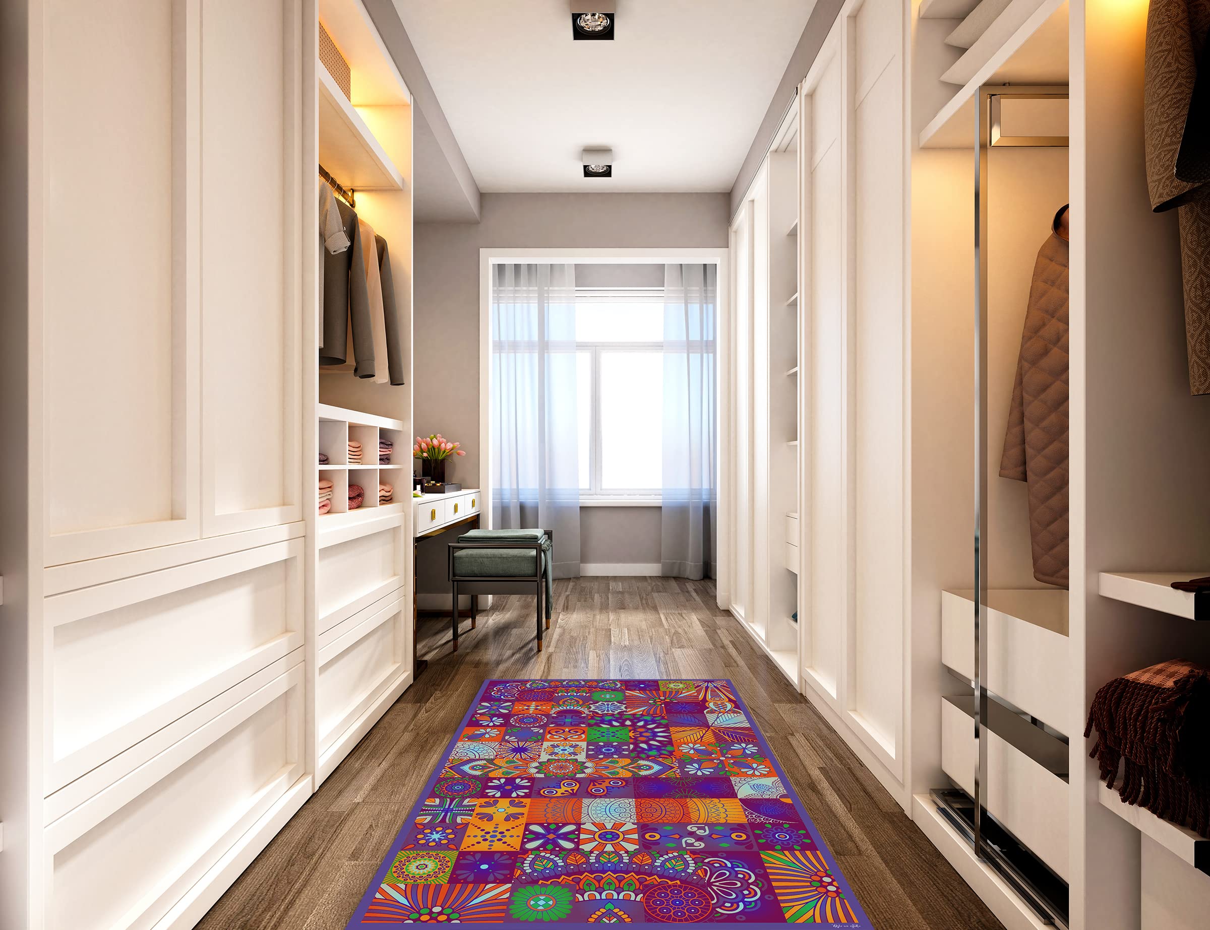 DobleUve Estudio Tapis Vinyle 1 | Violet | 65x140 cm | Tapis Cuisine | Tapis de Salon Antidérapant Antifongique Ignifuge | Tapis Enfants | Tapis Bain PVC | Tapis PVC