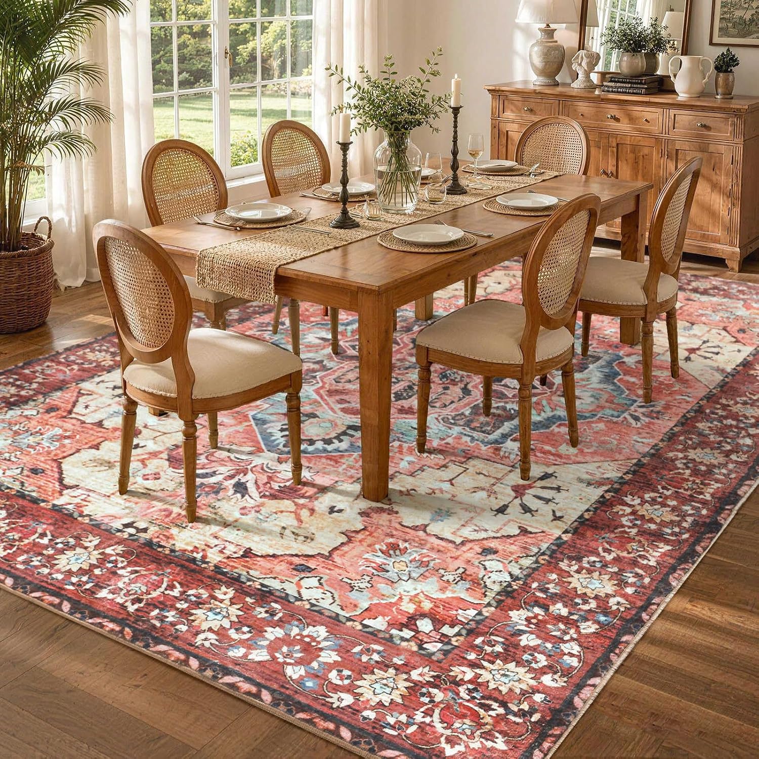 YOH 6x9 Ft Vintage Washable Area Rug for Living Dining Room (Red) image 5