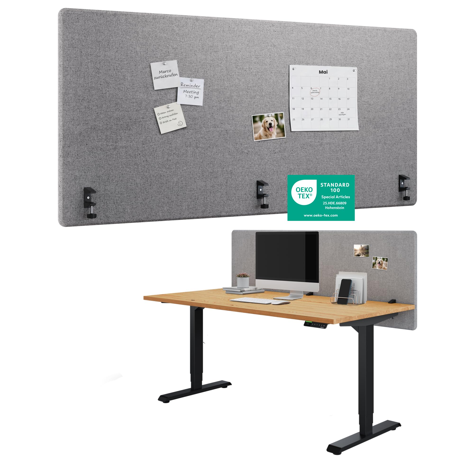 Ergotopia Akustik Trennwand Schreibtisch (180 x 80 x 2,8 cm), Verstellbarer Sichtschutz für Büro | Fokus Tischtrennwand in grau, Schallschutz Raumtrenner mit Klemmen, Schreibtisch Akustikwand