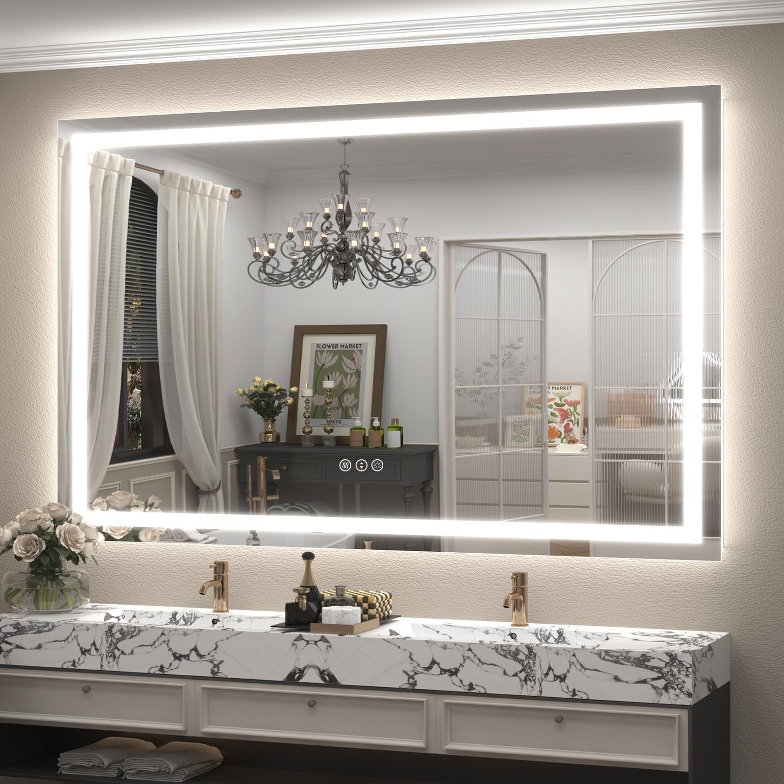 66x40 LED Lighted Bathroom Mirror for Vanity Wall
