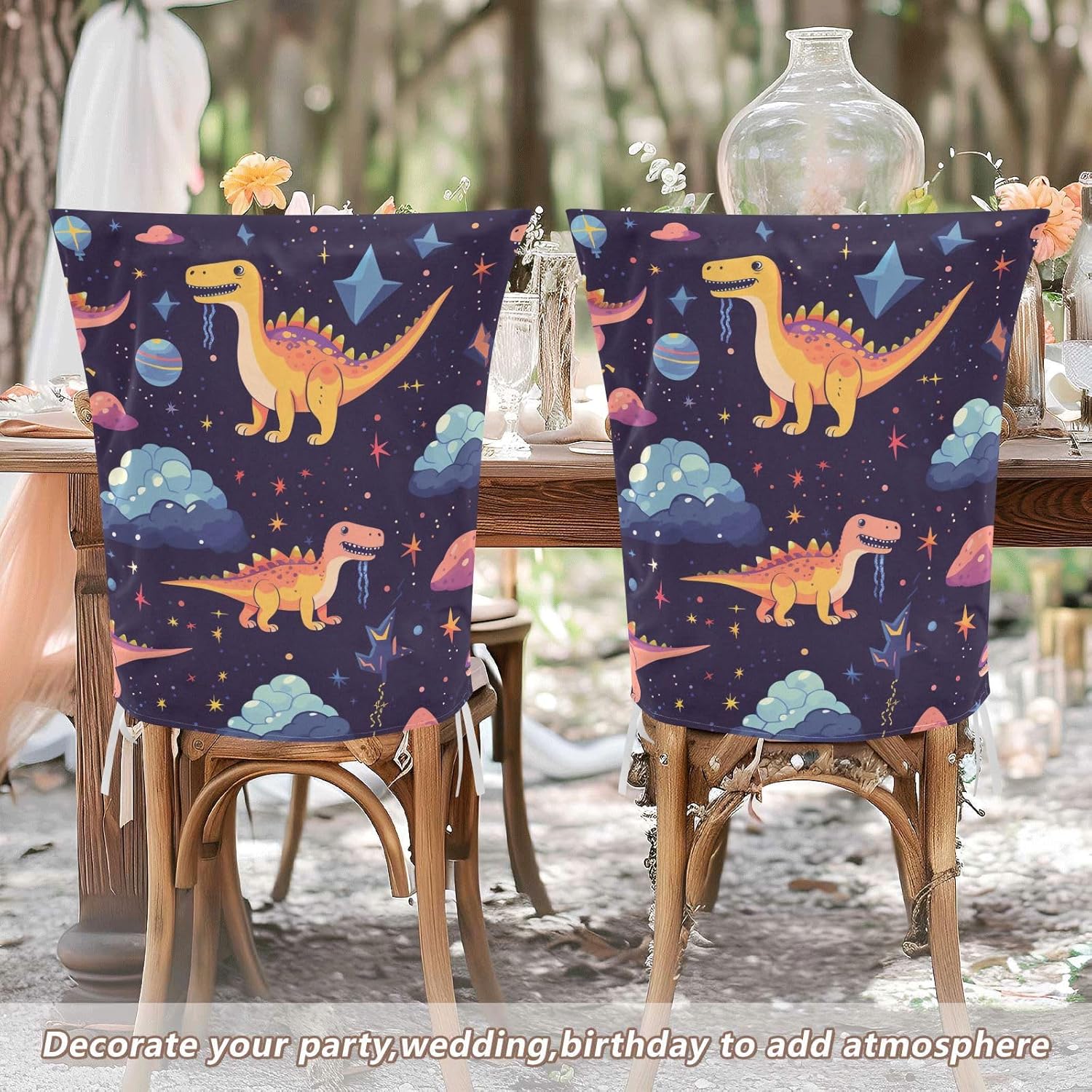 ALAZA Dinosaur and Stars Chair Back Cover Set of 6, Washable Reusable Removable Chair Slipcovers Decorative Chair Cover for Home Kitchen Wedding Party