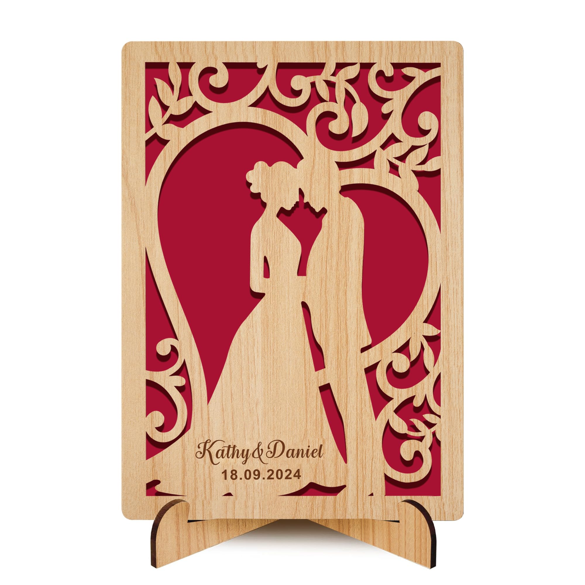 EDSG Custom Wedding Card, Personalized Mr and Mrs Gifts, Wooden Wedding Cards For Bride and Groom New Couples, Anniversary Card for Women Wife Her