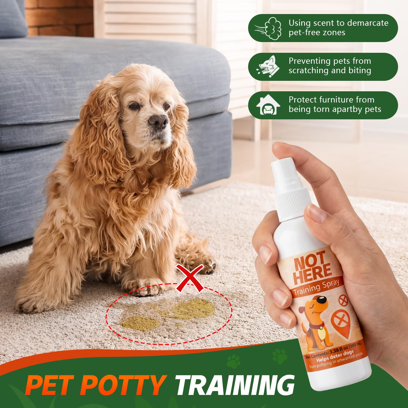 Dog Potty Training Spray for Dogs & Puppies, No-Go Spray & Here Potty Training Spray, Helps Stop Marking & Supports Housebreaking, Safe Gentle Formula, Indoor Outdoor Training Aid - 3.38 fl oz 2 PCS — view 3